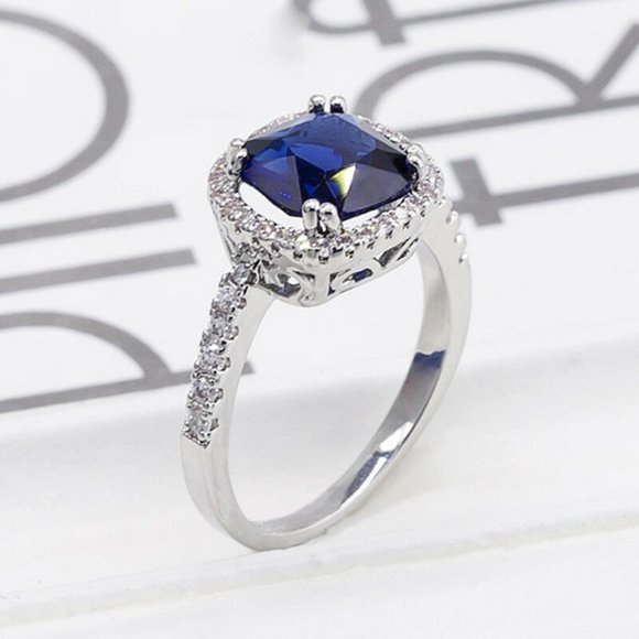 Elegant 925 Silver Rings Blue Sapphire Ring New - Picture 5 of 6